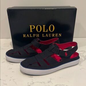 Polo by Ralph Lauren Navy and Red Sandals with Crisscross Design